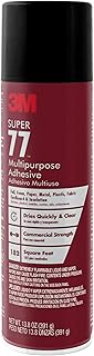 3M Super 77 Multipurpose Spray Adhesive, 13.8 oz., Provides Secure Bond In 15 Seconds, Dries Clear, Ideal For Plastic, Glass, Paper, Fabric, Wood, Foam, Cardboard, Fiberglass & More (77-DSC)