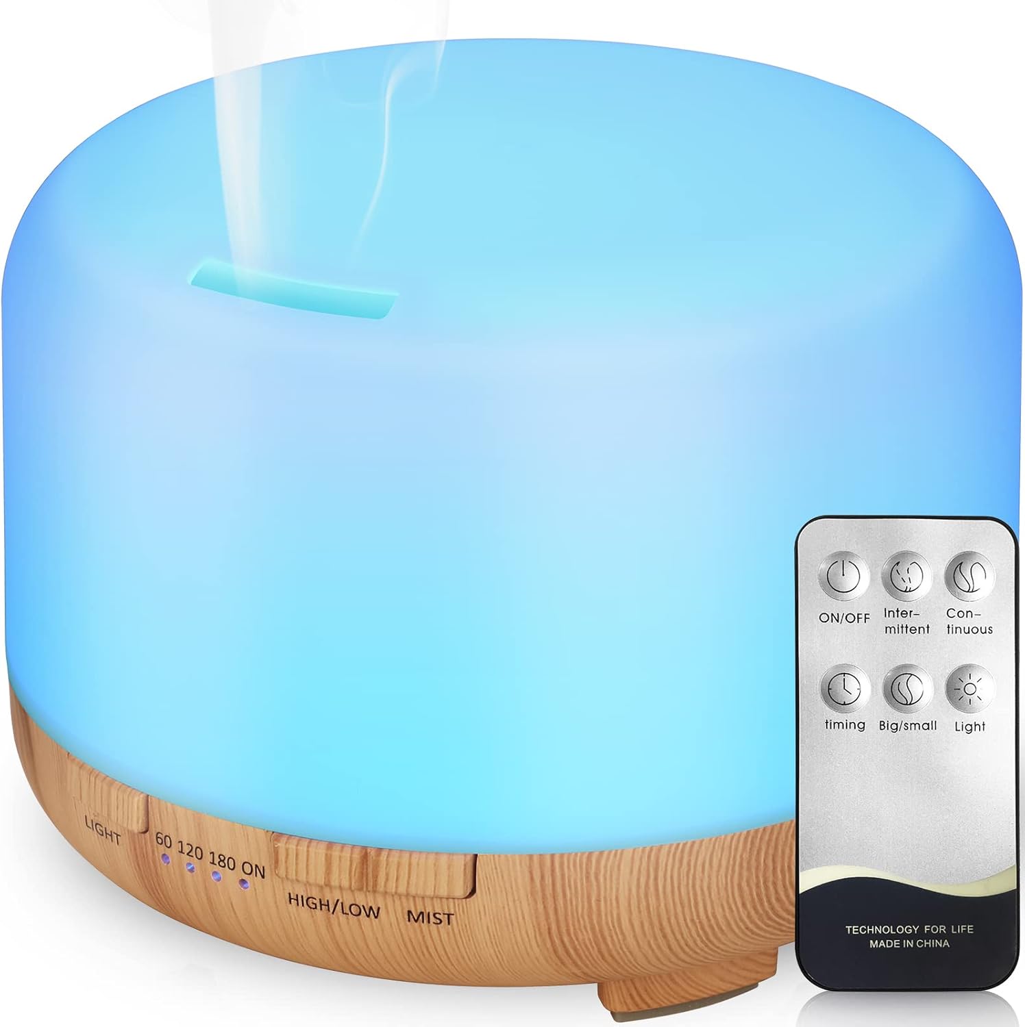 Hianjoo Essential Oil Diffuser 450ml, Electric Aroma Ultrasonic Aromatherapy Fragrant Oil Vaporizer Humidifier, Purifies The Air, Timer and Auto-Off Safety Switch, 7 LED Light Colors (Light Brown)