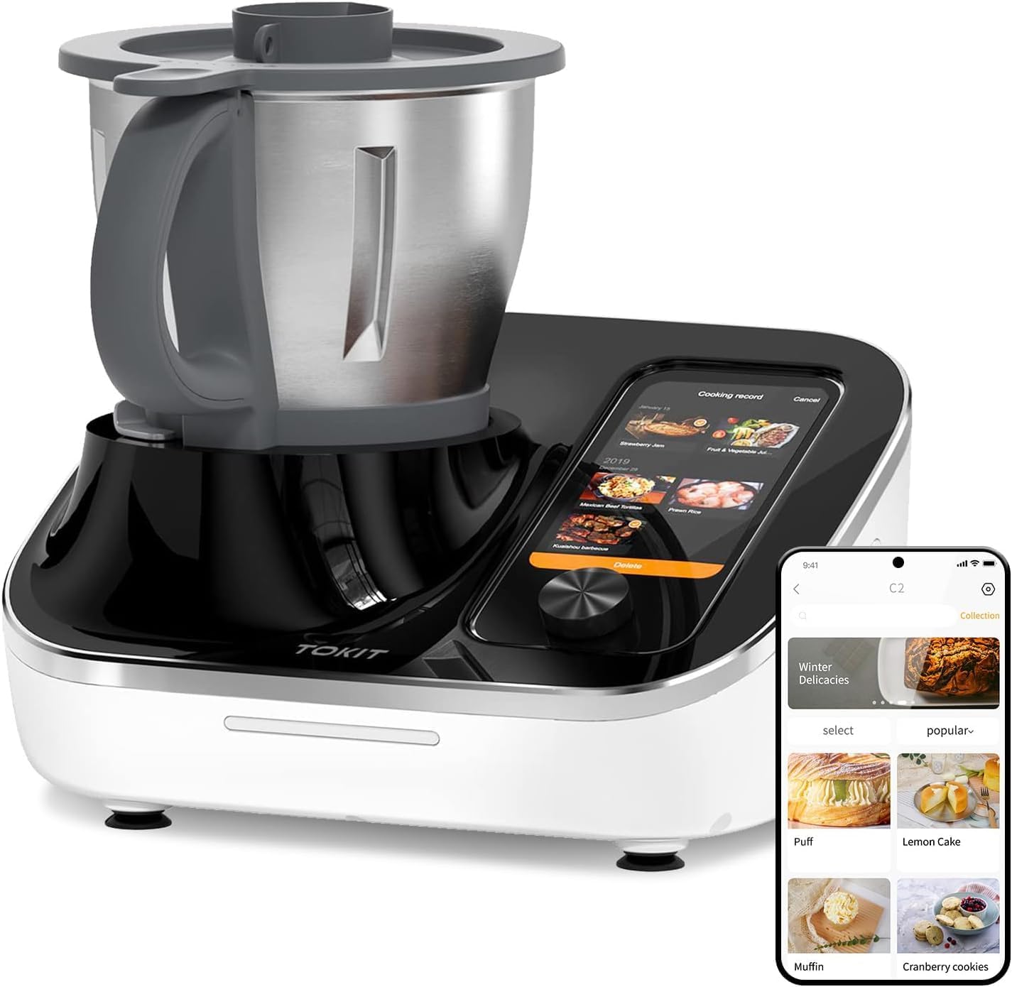 TOKIT C2 AI Omni Cook Robot, Food Processor Automatic Cooking Machine 21 Functions Cooker Robot- Blender, Stirrer, Fry, Steamer, Stand Mixer, Chopper, Cutter, 3000+ Free Recipes, 95°F-356℉