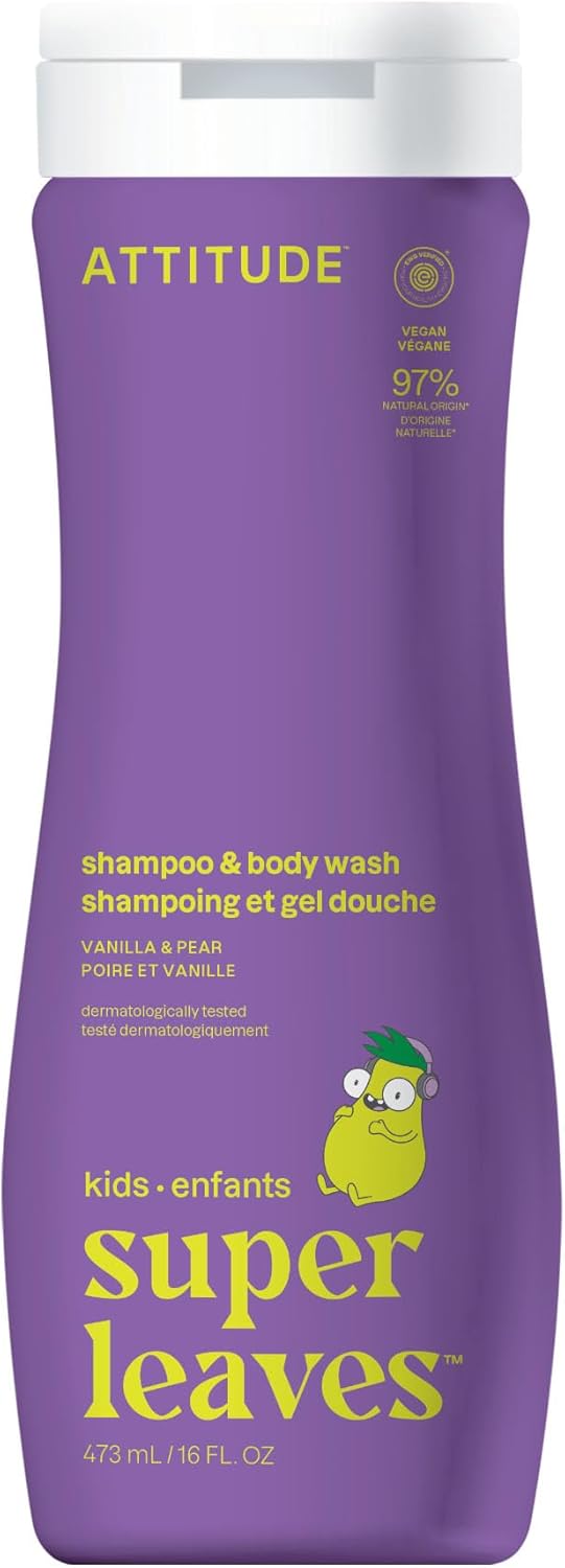 ATTITUDE Shampoo and Body Wash for Kids, EWG Verified Hair and Body Cleanser, Dermatologically Tested Soap, Plant and Mineral Based Bath Products, Vegan, Vanilla and Pear, 946 mL