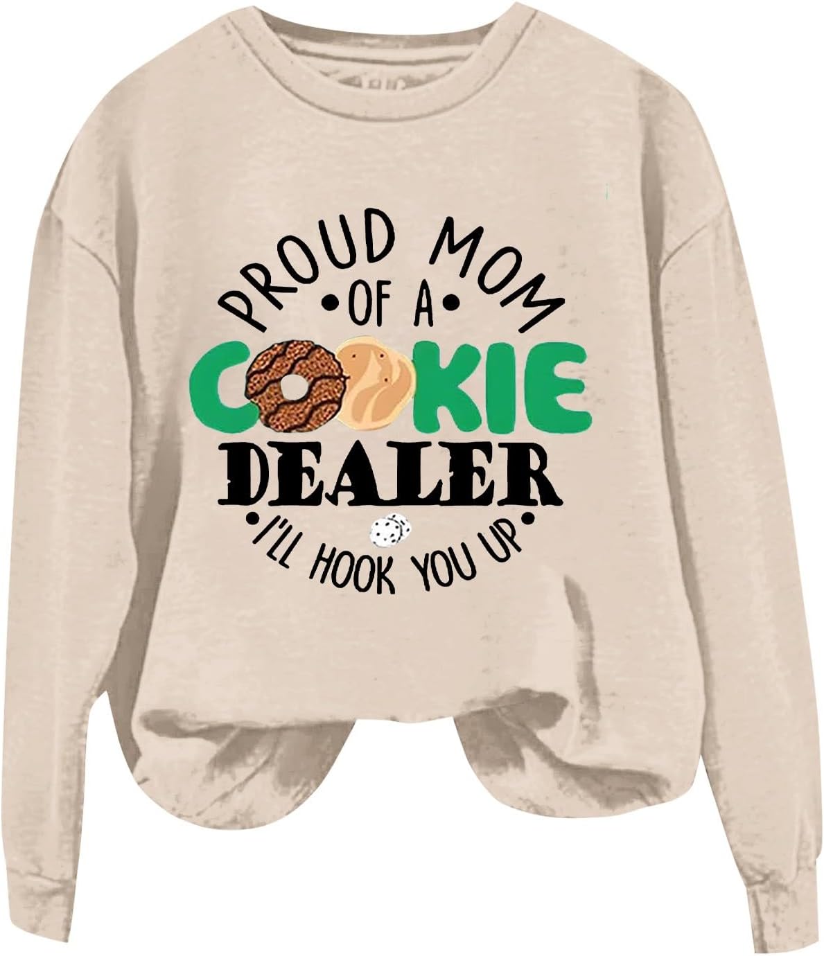 Sweatshirt for Womens Fashion Women's Fashion Round Neck Long Sleeved Proud Mom Of A Cookie Dealer I'll Hook You Up Letter Printed Top Sweater Plus Size Sweatshirts Women