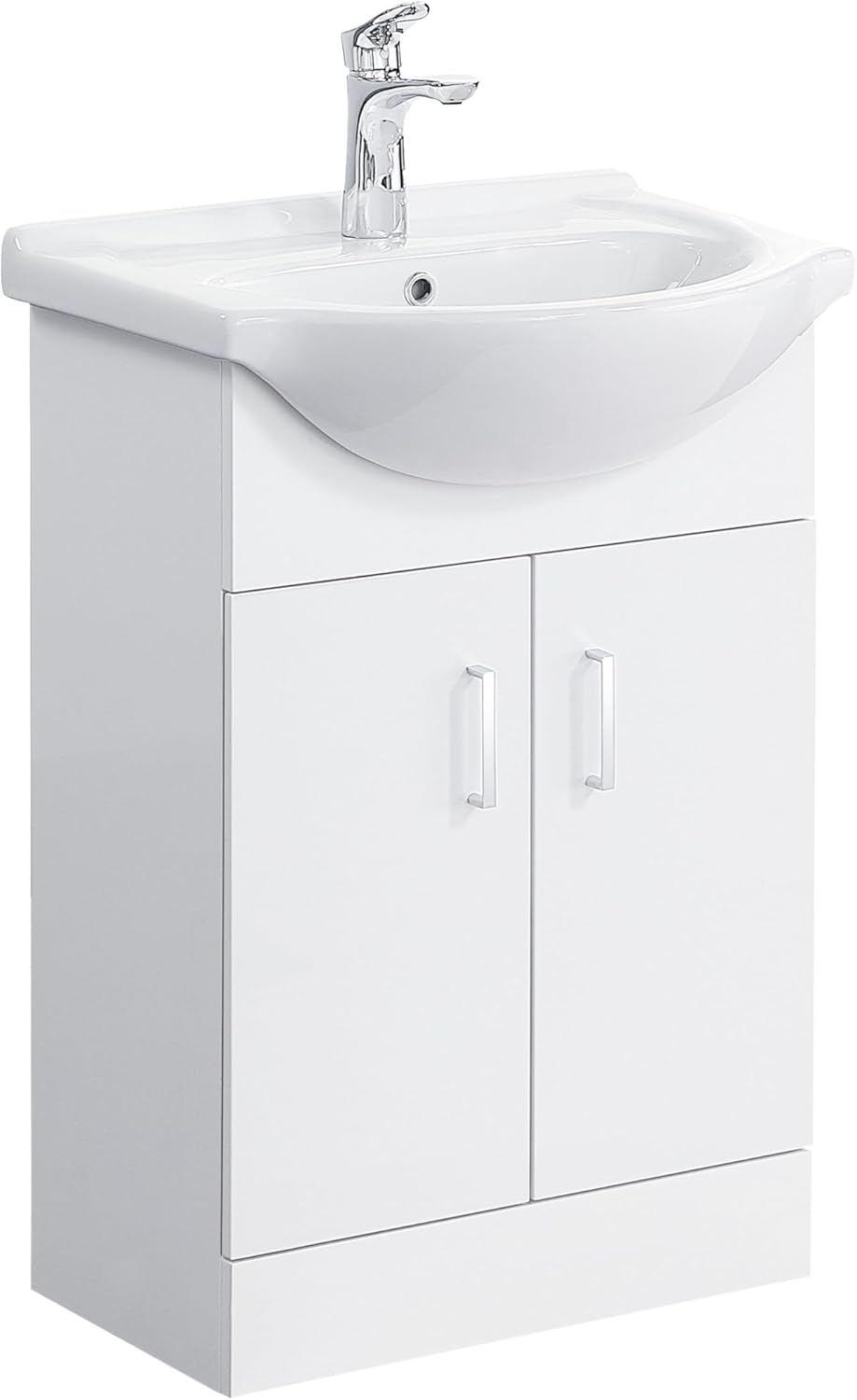 iBathUK Quartz 550 Vanity Unit Furniture and Wash Basin Sink, Floor Standing, MDF Soft Close Doors Bathroom Storage Cabinet- Gloss White (Flat Pack)