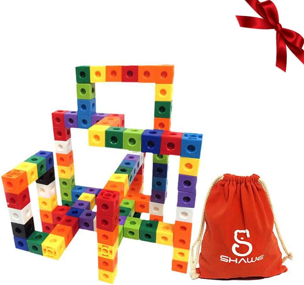 SHAWE Kids Construction , Snap Cube Autism Toys, Creative and Educational Alternative to Building Blocks - Kids Safe Material! Package in Adorable Bag (100 Pieces Cubes)