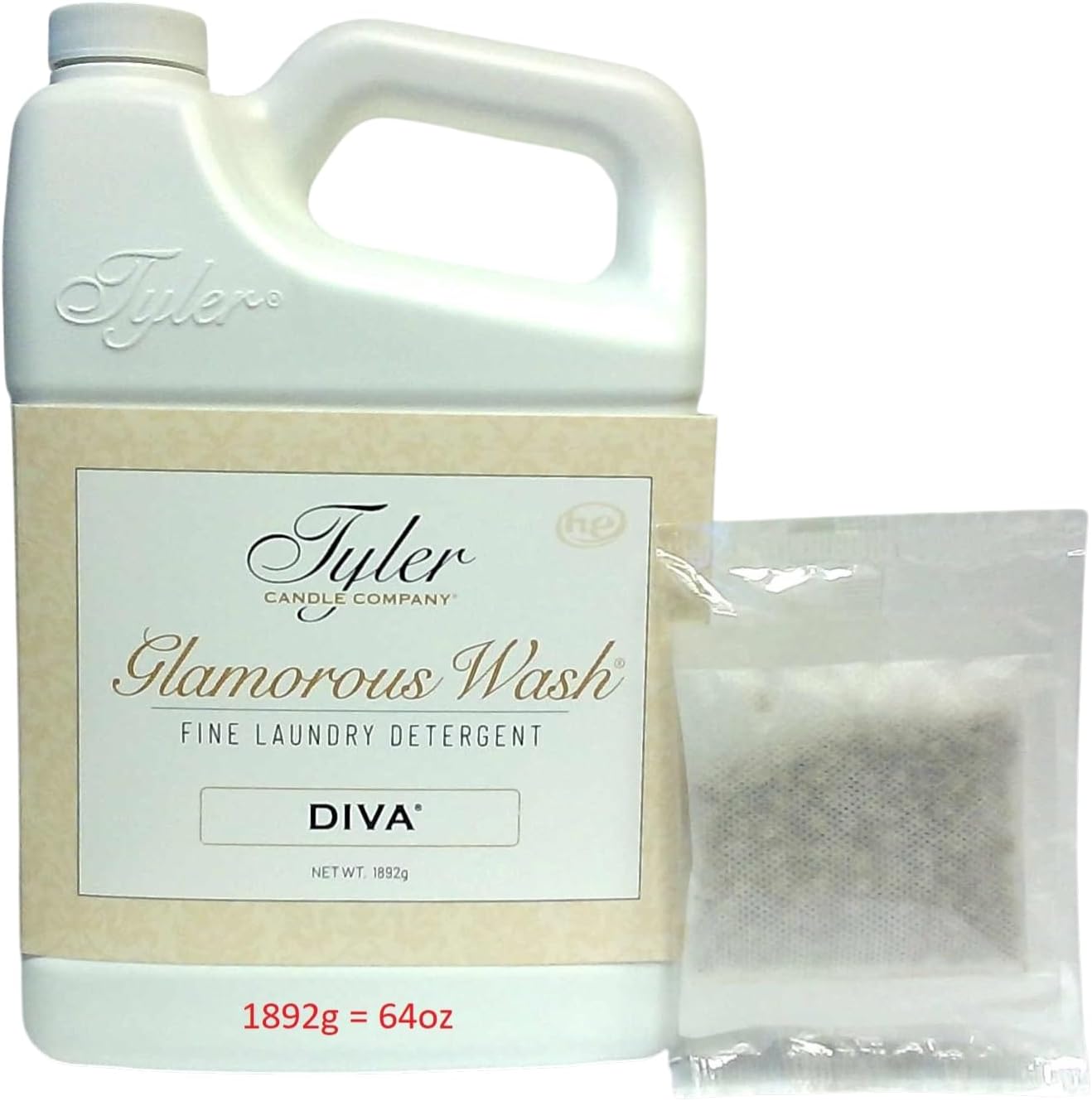 Tyler Candle Company Glam Laundry Wash Detergent, Diva 64 Fl Oz (Pack of 1) /with Dryer Sachet Single Pouch x