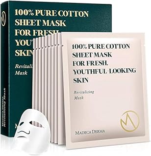 Madeca DERMA Revitalizing Sheet Mask 10pcs (100% Pure Cotton Sheets) with Centella Asiatica, Hyaluronic Acid, and Niacinamide – Korean Skincare for Hydration & Skin Brightening for All Skin Types
