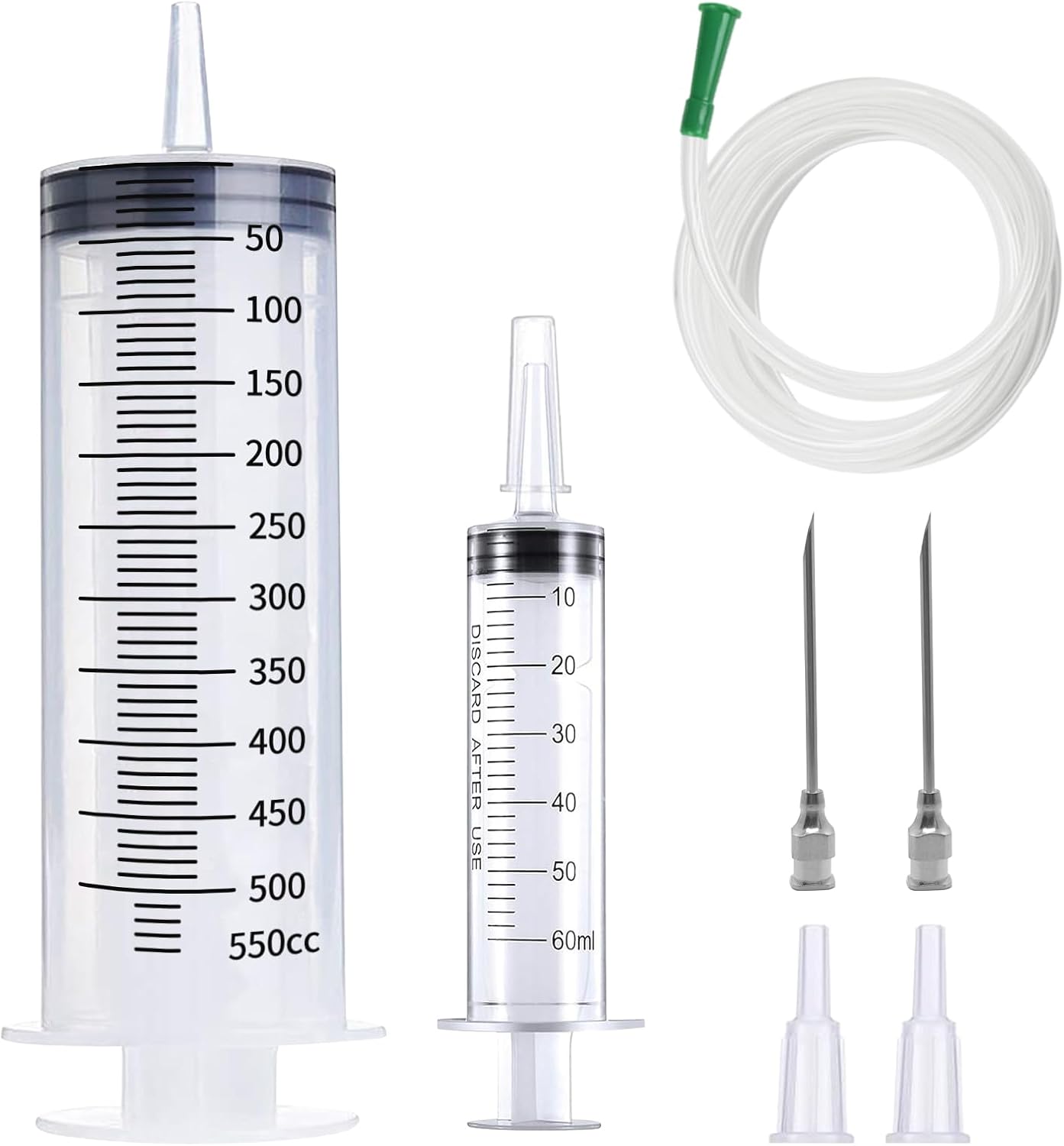 TOPBELIEF 2 Pack Large Plastic Syringe with Tube, 500ml 60ml Large Syringe, Food Syringe, Reusable Liquid Syringes, Oil Syringe for Laboratory Industry Measuring Plant Watering Oil Glue