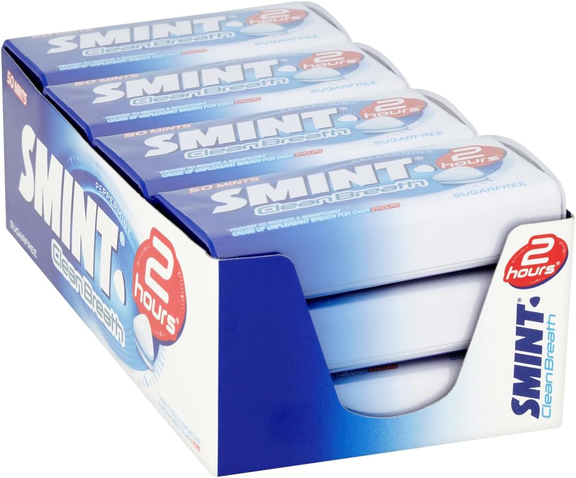 Smint Sugar Free Mints – 2 Hour Clean Breath, 50 XXL Peppermint Flavour - 12 Tins