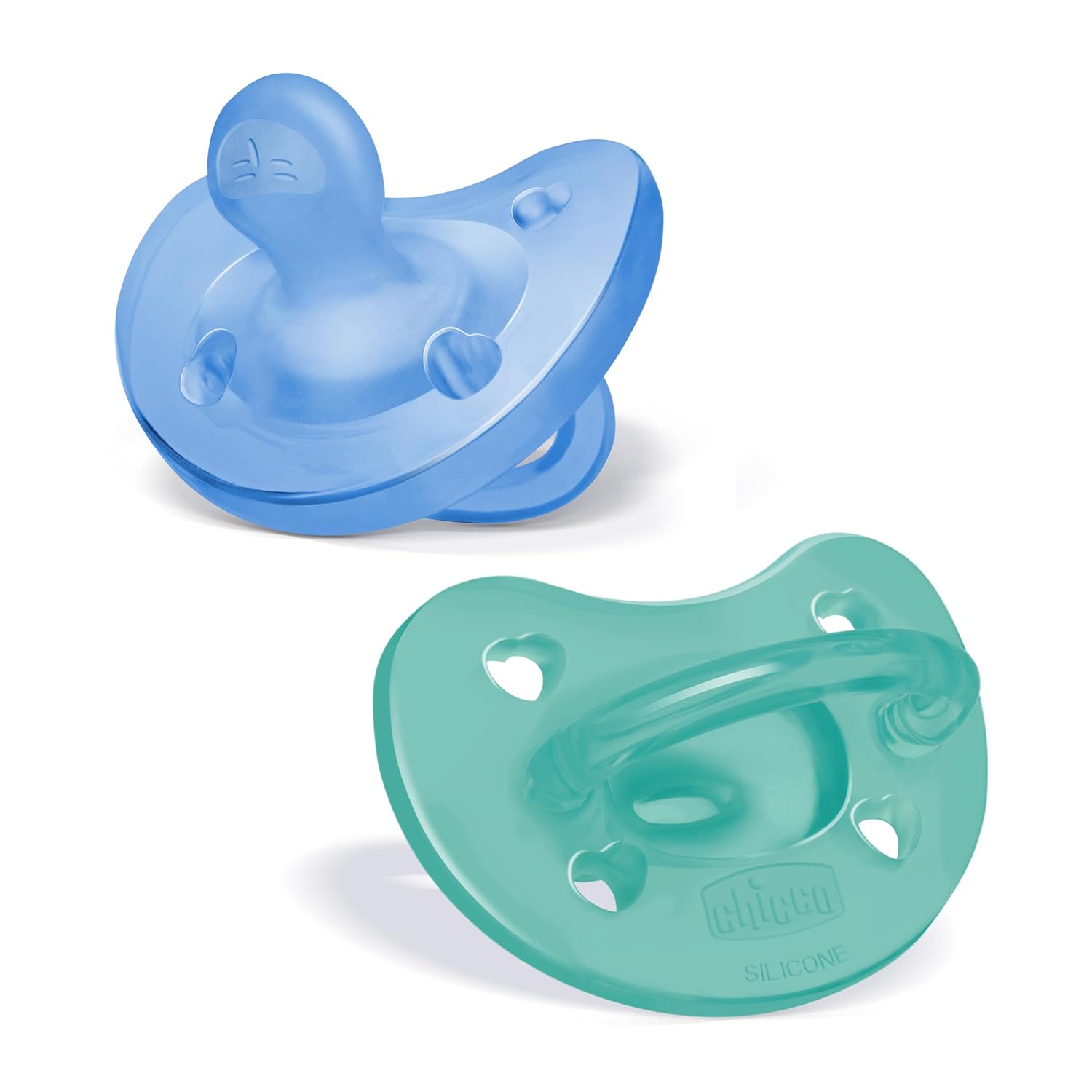 Chicco PhysioForma 100% Soft Silicone One Piece Pacifier for Babies 6-16 Months | BPA & Latex Free | Reusable Case | Blue/Green, 2pk