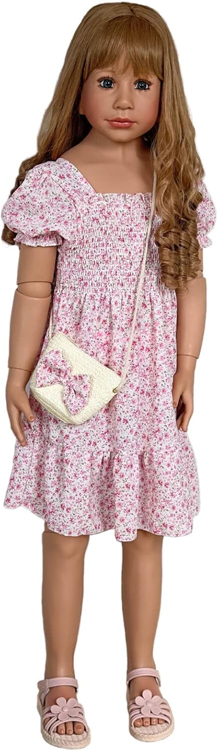 YIHANGG Huge Reborn Baby Doll Toddler Standing Ball Jointed Doll Full Body Hard Vinyl Girl Long Hair Princess Doll Realistic Anatomically Correct Model Collectible Kids Playmate(120cm,A)