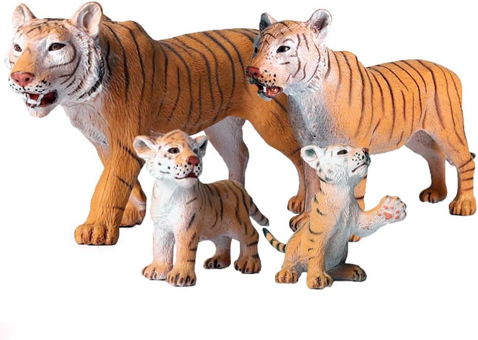 JOKFEICE Tiger Toys, 4pcs Plastic Realistic Wild Animal Figures for Early Educational ToysBirthday Party Cupcake Topper for Kids