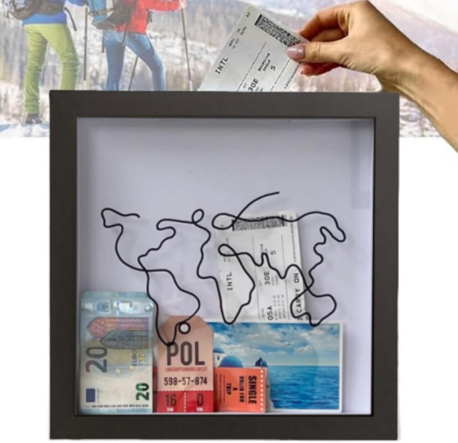 30cm Large Size Adventure Archive Box, Travel Memory Storage Boxes Ticket Shadow Box Frame Shadow with Slot for Travel Ticket Postcard (30 * 30cm)