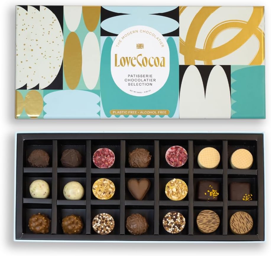 Love Cocoa Chocolate Patisserie Box Collection - Luxury Gift Box of 21 Chocolates, 11 Assorted Flavours, 250g - Perfect For Birthdays, Anniversaries, Christmas, Easter & Gifts