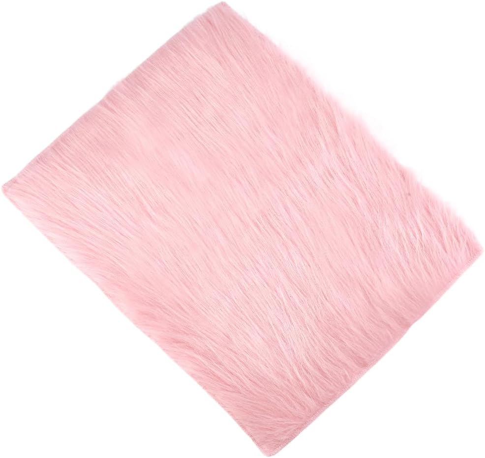 CREATCABIN Faux Fur Plush Cushion Rectangle Fluffy Plush Small Area Rug Photo Background Cloth Photo Props for DIY Crafts Tabletop Photography Product Display Jewelry Home Decor Pink 19.6x15.7 Inch