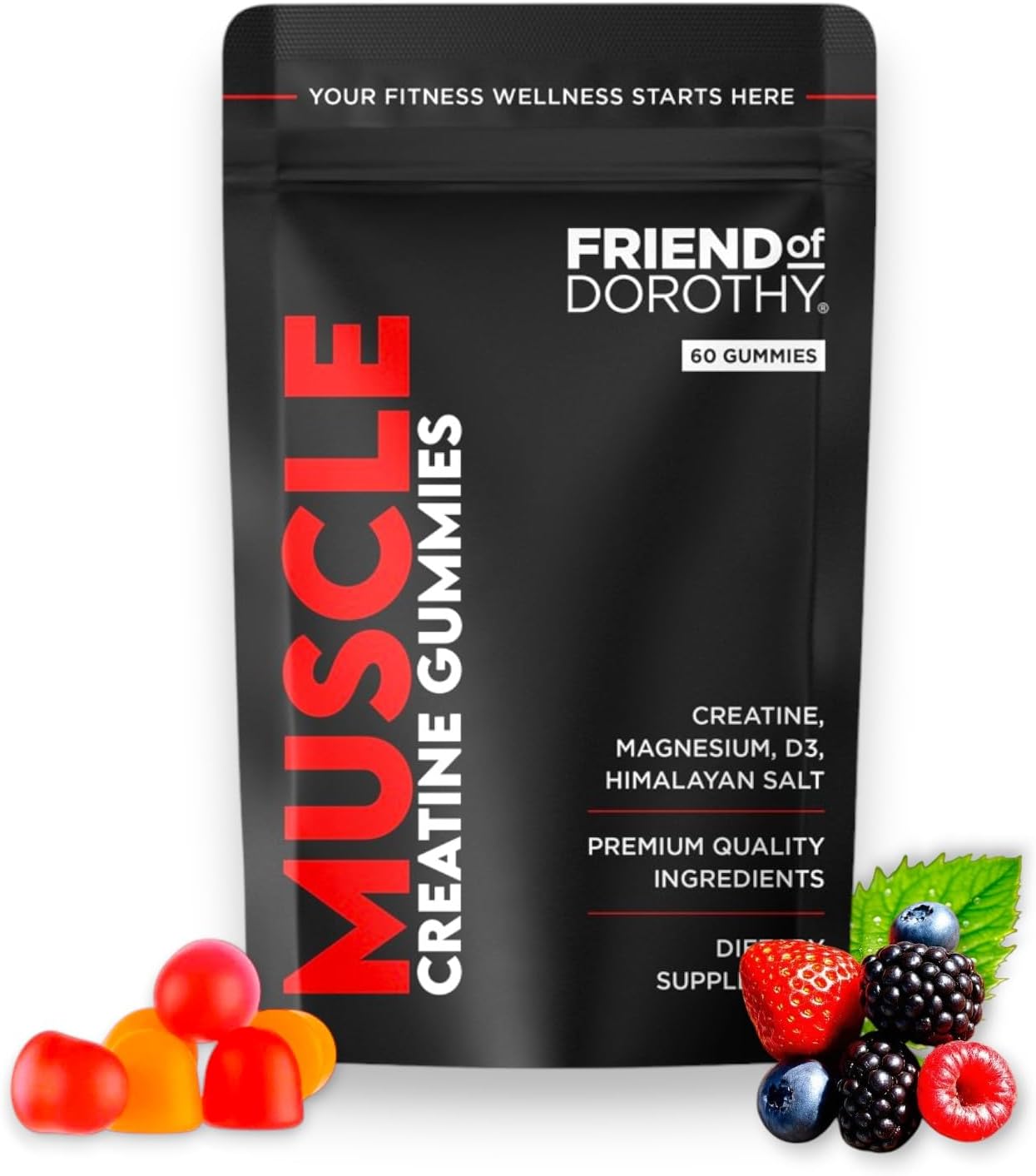 Creatine Gummies - Muscle Growth & Recovery Supplements - Max Strength - Sugar Free - Chewable Creatine Monohydrate with Electrolytes, Magnesium & Vitamin D3-60 Gummies