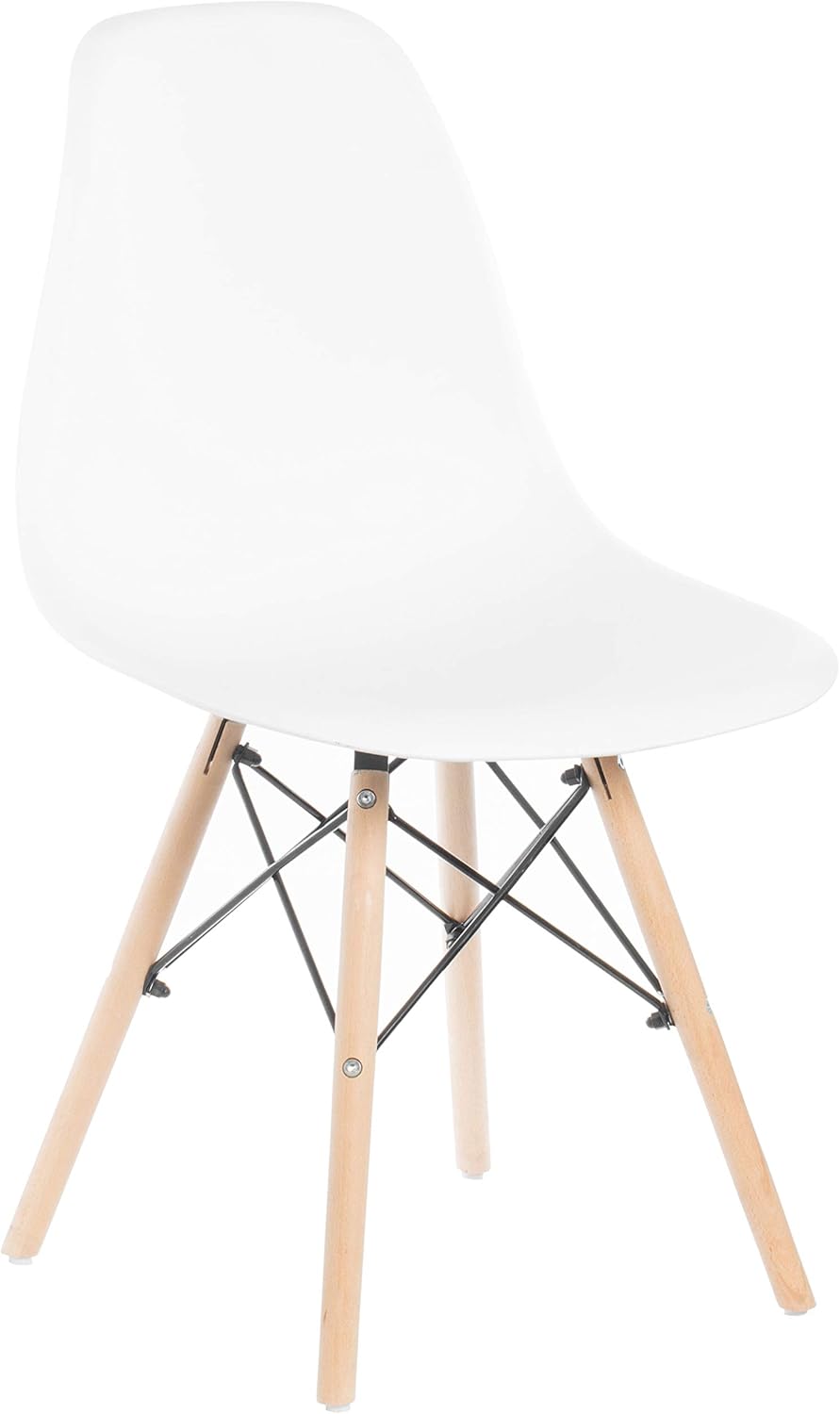 Fabulaxe Mid-Century Modern Style Plastic DSW Shell Dining Chair with Solid Beech Wooden Dowel Eiffel Legs, White