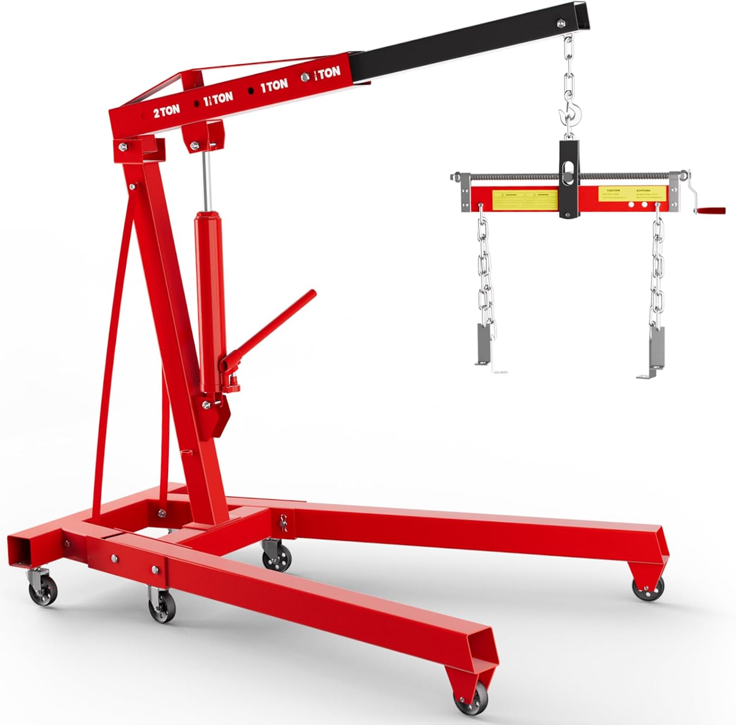 5000 LBS Engine Hoist with Load Leveler, Heavy Duty Alloy Steel Folding Hydraulic Cherry Picker Engine Hoist with 8 Ton Hydraulic Pump 6 Steel Casters, Engine Lift for Workshop Warehouse