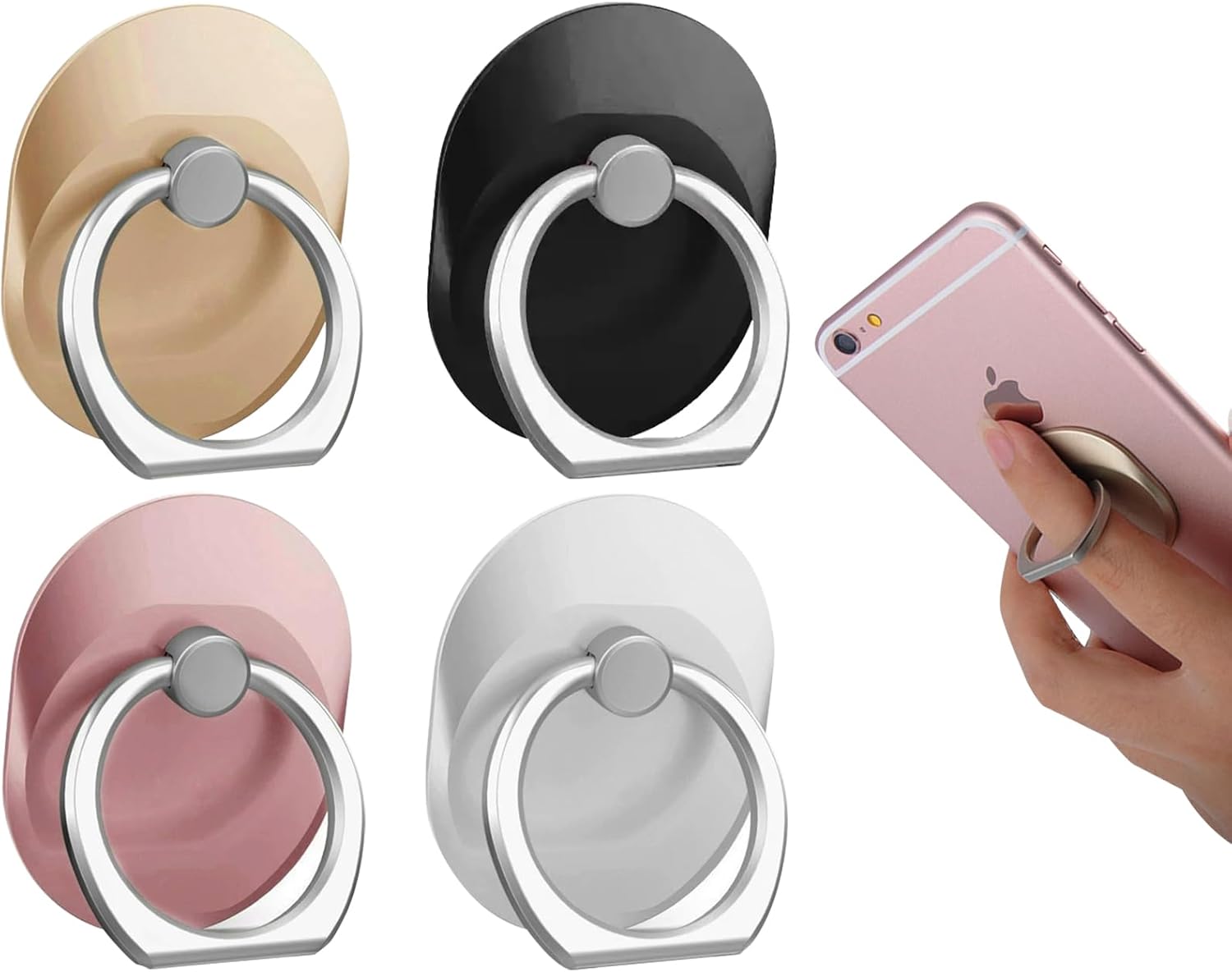 WOLMIK Mobile Phone Ring Holder, Pack of 4 Ring Holder, Finger Grip Ring Stand, 180 Degree Rotation Ring Stand, Compatible with Various Mobile Phones, Tablets, Readers