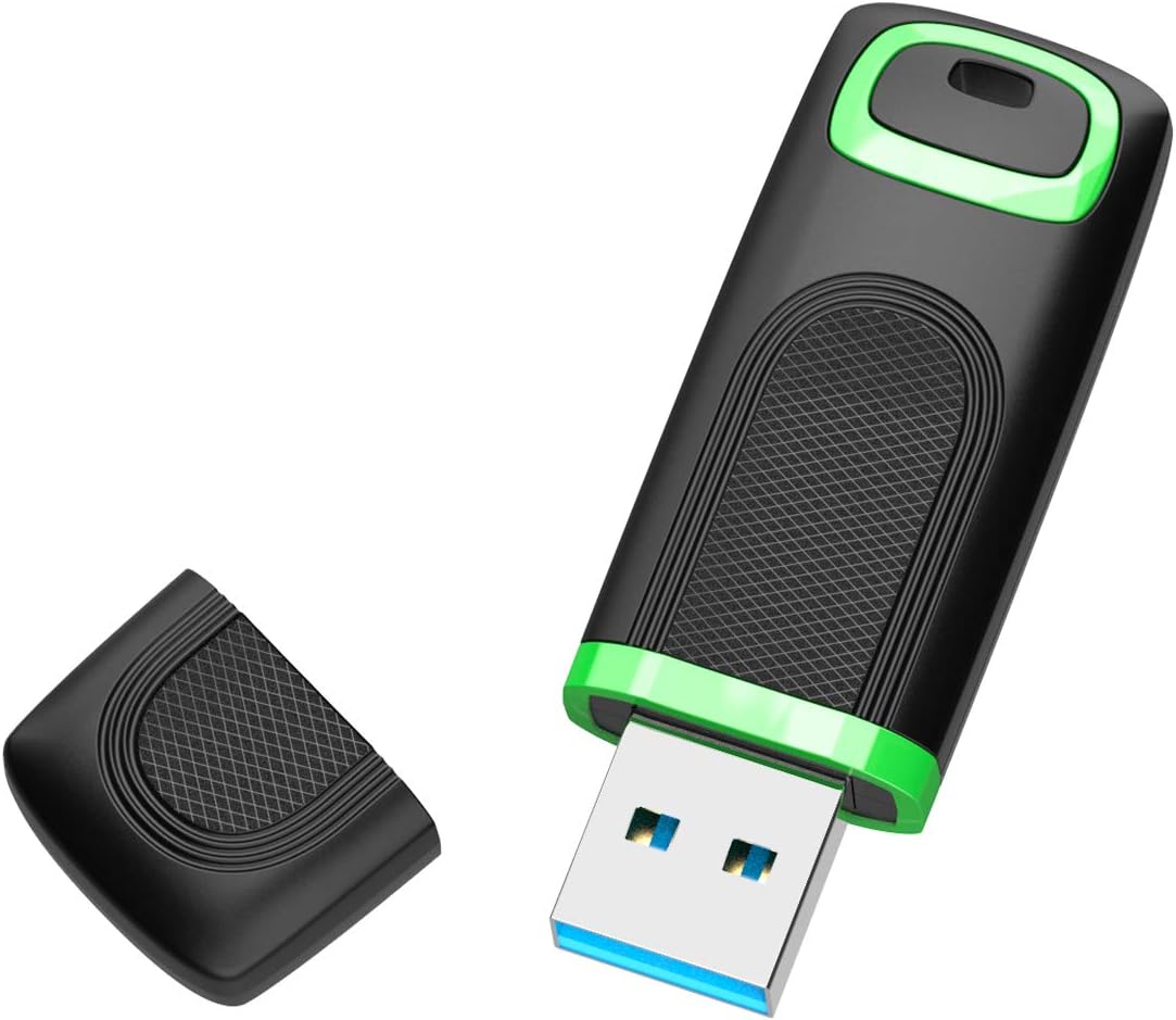 Kexin 128GB USB 3.0 Flash Drive - Cap Design Mini Data Storage Stick - Fast Speed USB Drive for PC, Laptop, Tablet, Macbook, Car, TV (Black, Green)
