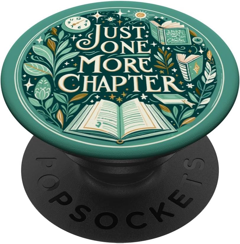 Just One More Chapter Bookish Book Reading Botanical Teal PopSockets Adhesive PopGrip
