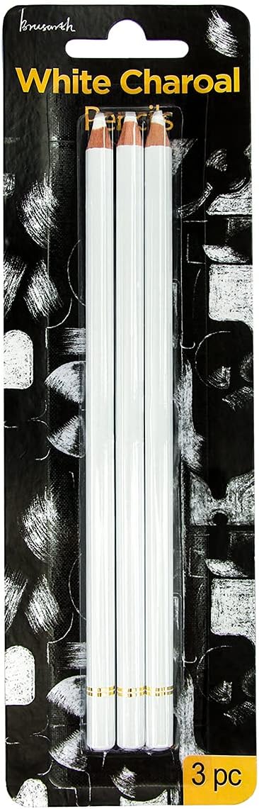 Professional White Charcoal Pencils Set - Brusarth 3 Pieces Sketch Highlight White Pencils for Drawing, Sketching, Shading, Blending, White Chalk Pencils for Beginners & Artists