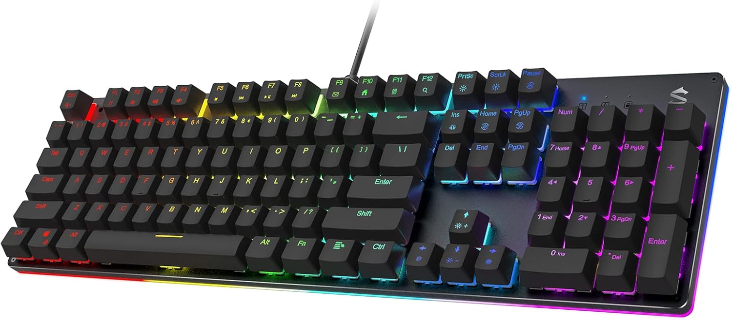 Black Shark RGB Mechanical Gaming Keyboard LED Backlit Wired Keyboard with Blue Switches, Fully Programmable, Anti-Ghosting 104 Keys for Desktop PC, Sixgill K2