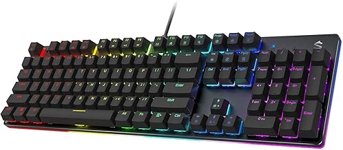 Black Shark RGB Mechanical Gaming Keyboard LED Backlit Wired Keyboard with Blue Switches, Fully Programmable, Anti-Ghosting 104 Keys for Desktop PC, Sixgill K2