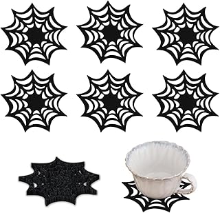 Halloween Kitchen Table Decor Accessories Halloween Coasters Halloween Spider Web Placemats Halloween Table Mats Spider Webs Halloween Table Decorations for Kitchen Spider Web Coasters 6PCS