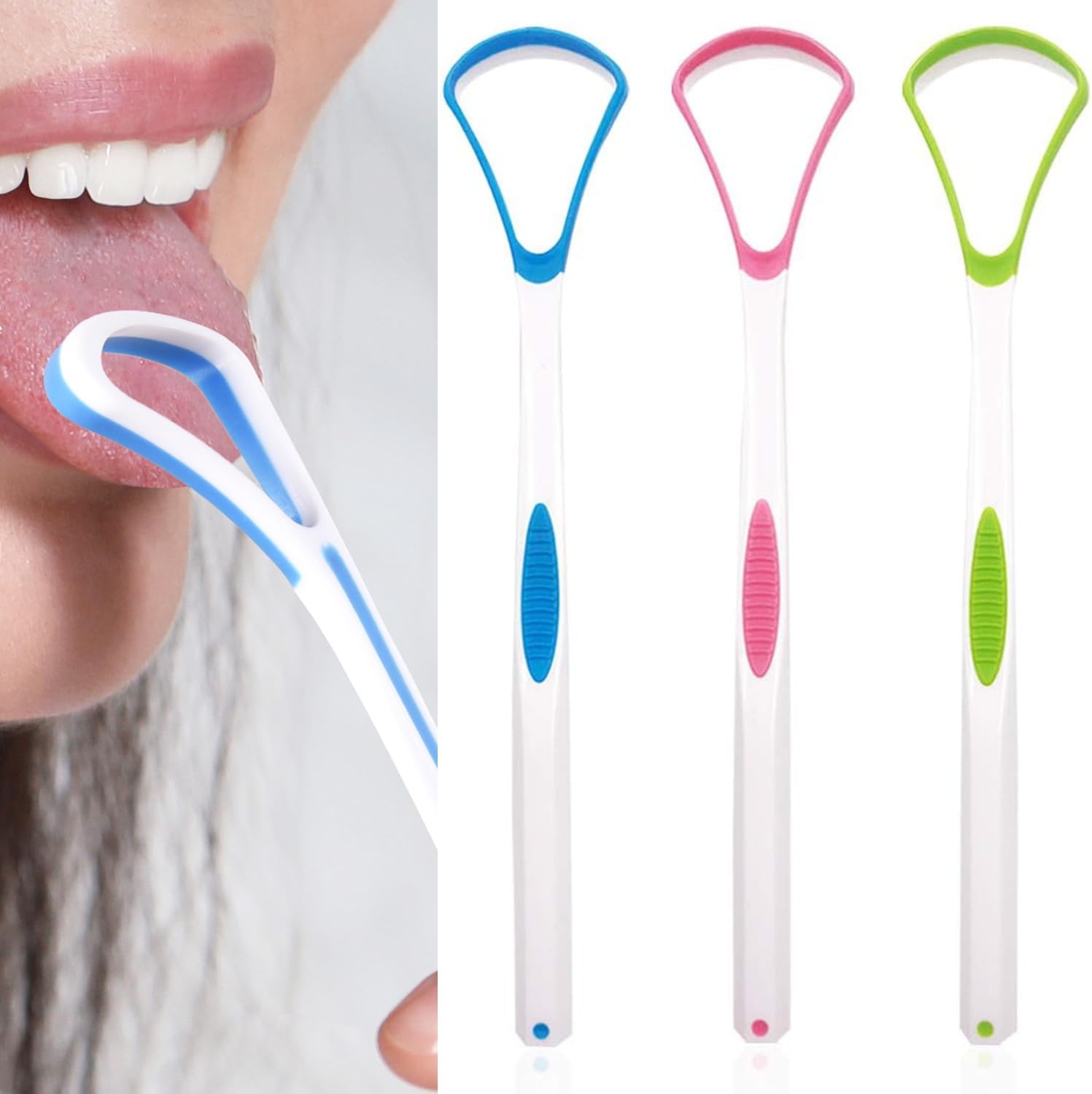 3 Pieces Tongue Scraper Cleaner for Adult, Colorful Plastic Tongue Brush Oral Care Scrapers Kits for Fresh Breath Mouth Health Cleaning Accessory