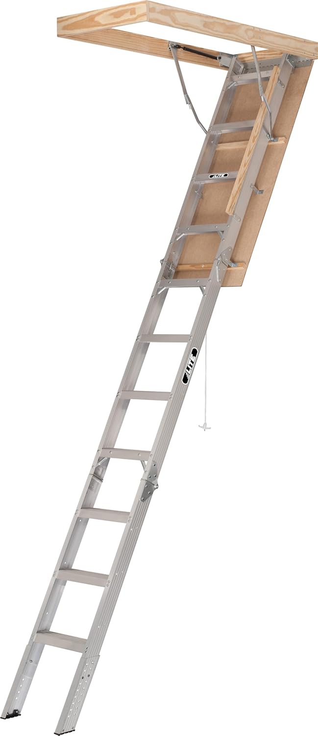 LITE 10-foot Aluminium Attic Ladder 54"W x 22.5"H (Rough Opening), 375-Pound Load Capacity, Type IAA, AA2211
