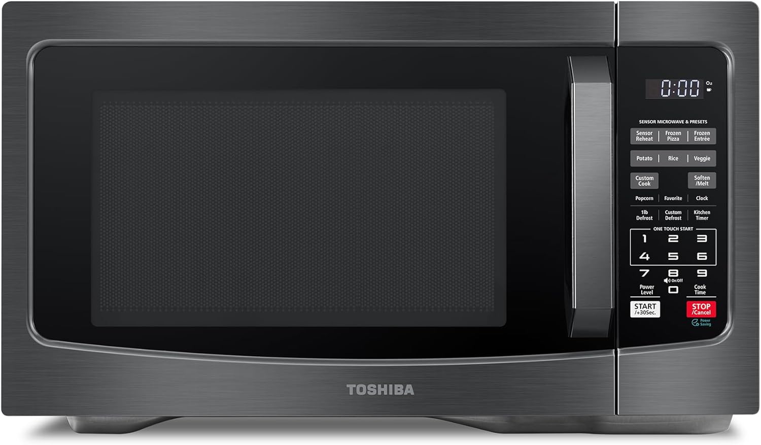 TOSHIBA EM131A5C-BS Countertop Microwave Ovens 1.2 Cu Ft, 12.4" Removable Turntable Smart Humidity Sensor 12 Auto Menus Mute Function ECO Mode Easy Clean Interior Black Color 1000W