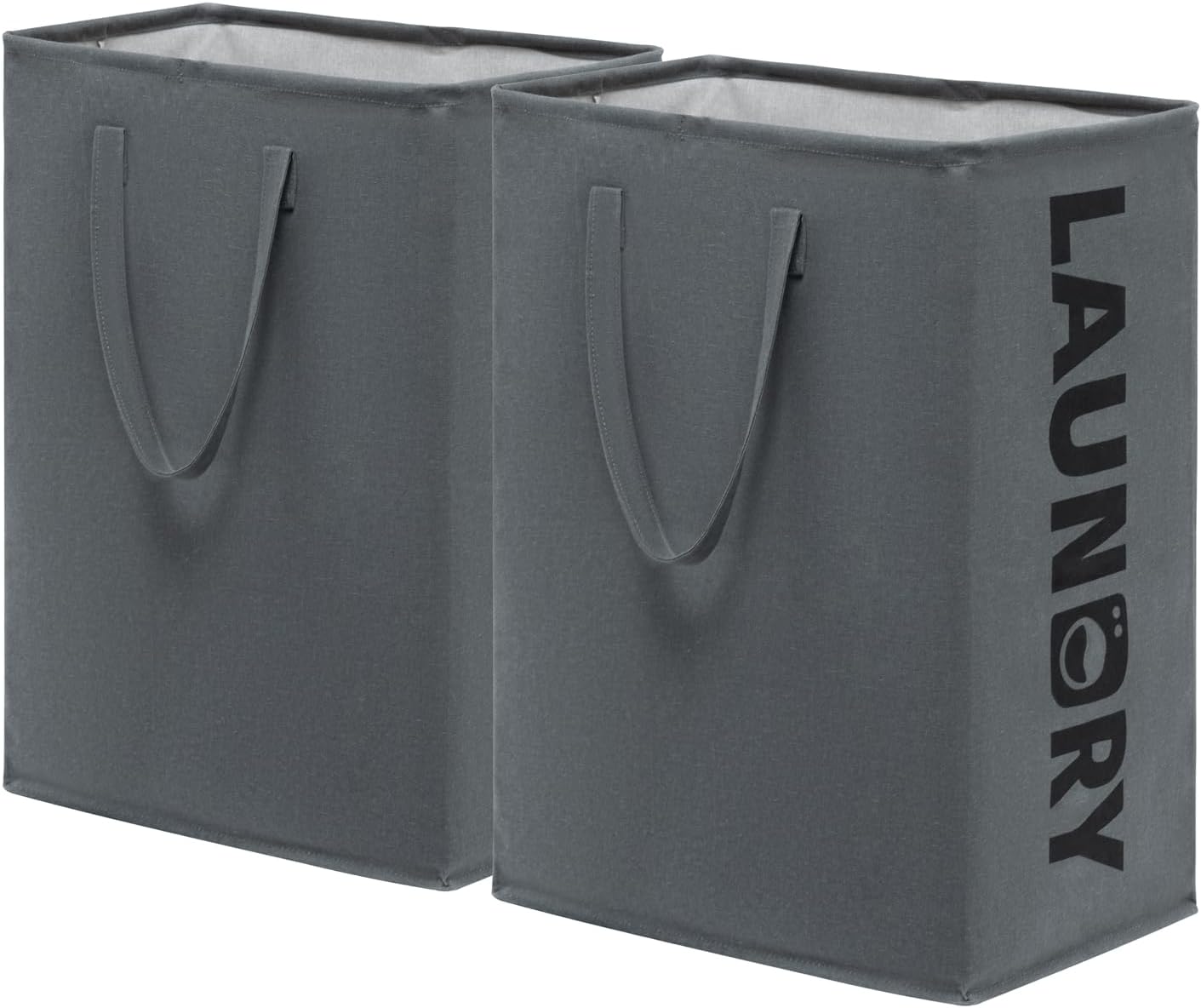CHICVITA Large Laundry Basket Tall Hampers with Extended Handles, Collapsible Cloth Bins in the Dorm and Family, Foldable Laundry Hampers for Clothes Toys, Towel, 2-Pack 75L, Grey Bin