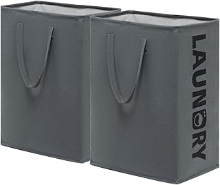 CHICVITA Large Laundry Basket Tall Hampers with Extended Handles, Collapsible Cloth Bins in the Dorm and Family, Foldable Laundry Hampers for Clothes Toys, Towel, 2-Pack 75L, Grey Bin