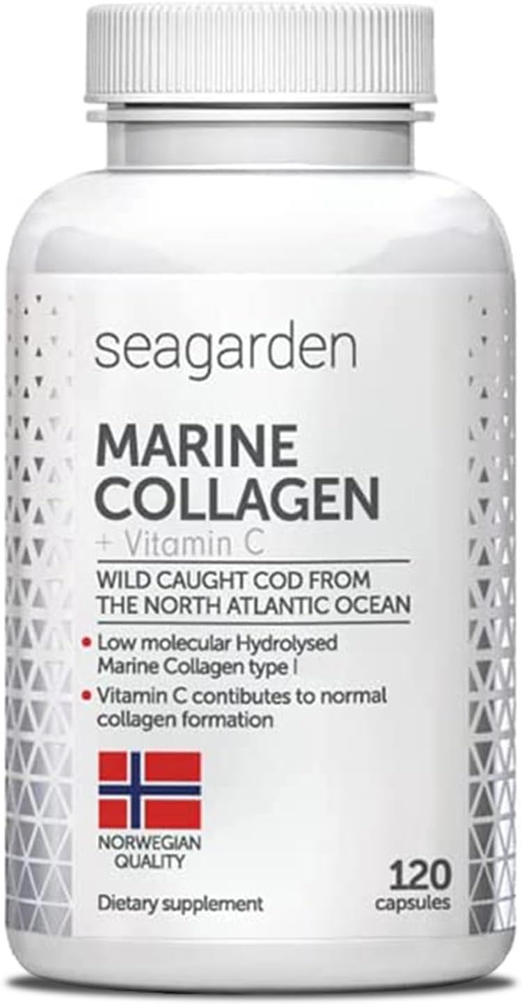 Advanced Marine Collagen Capsules Type 1 Hydrolysed Collagen Peptides 2000 Daltons + Vit C – 20 Amino Acids, Wild-Caught Cod, Supplements for Women & Men for Skin, Joints, and Hair - 120 Tablets/900mg