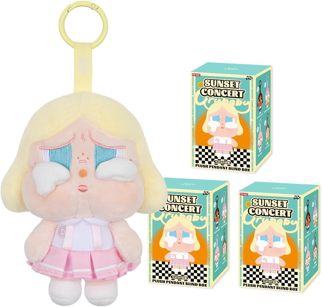 POP MART CRYBABY Sunset Concert Series-Plush Pendant 3Boxes 2.5 inches Articulated Character Premium Design Gifts for Fan-Favorite Collectible Toy Art Action Figure