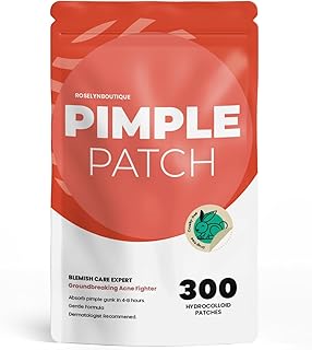 Pimple Patches for Face 300 Counts 4 Sizes by ROSELYNBOUTIQUE - Hydrocolloid Acne Patches with Tea Tree Oil, SalicylicAcid, CICA Skin-Friendly