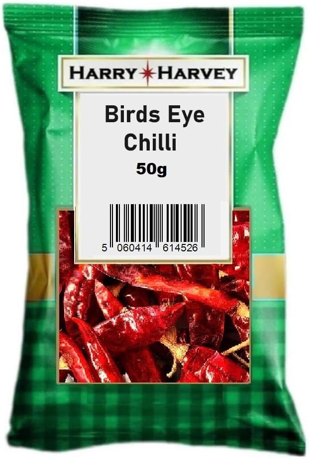 Harry Harvey Birds Eye Dried Red Chillies 50g Whole, for curries, rice, sun dry kashmiri chilli spice herb seasoning hot long Mirch pepper