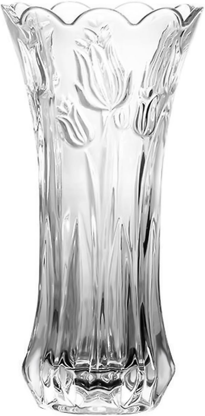 Glass Flower Vase, Tulips Flower Vases for Centerpieces, Thickened Glass Vase for Flowers, Clear Tall Cylinder Flared Vase for Home, Wedding, Living Room, Office 7.8 inch x 3.9 inch
