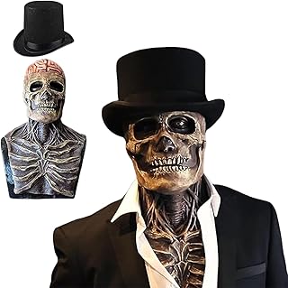 Halloween Skull Mask Scary Full Head Skeleton Headgear Realistic Halloween Cosplay Latex Horror Mask Creepy Biochemical Mask for Adults Costume Party