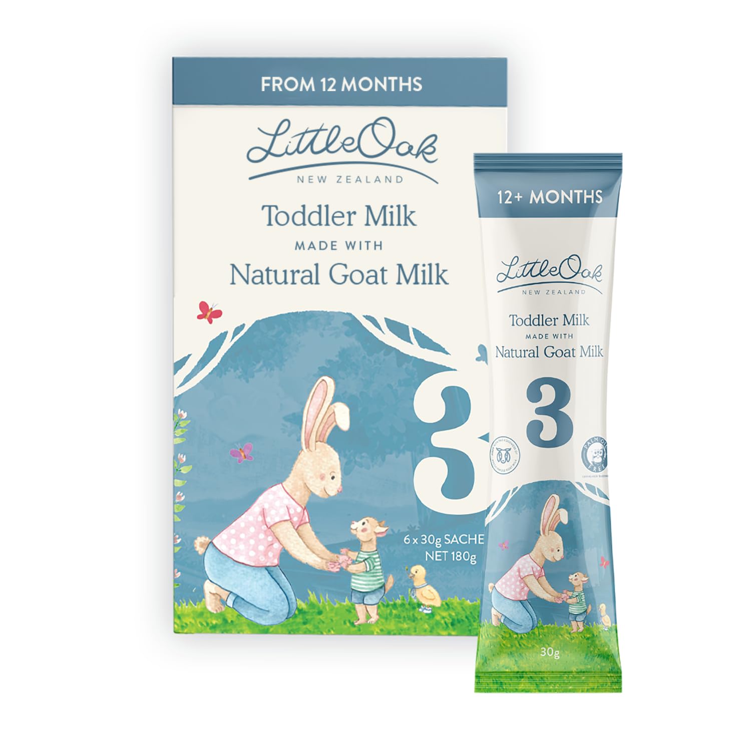 LittleOak Natural Goat Milk, Stage 3, 12 Months+, 6 x 0.79oz Sachets