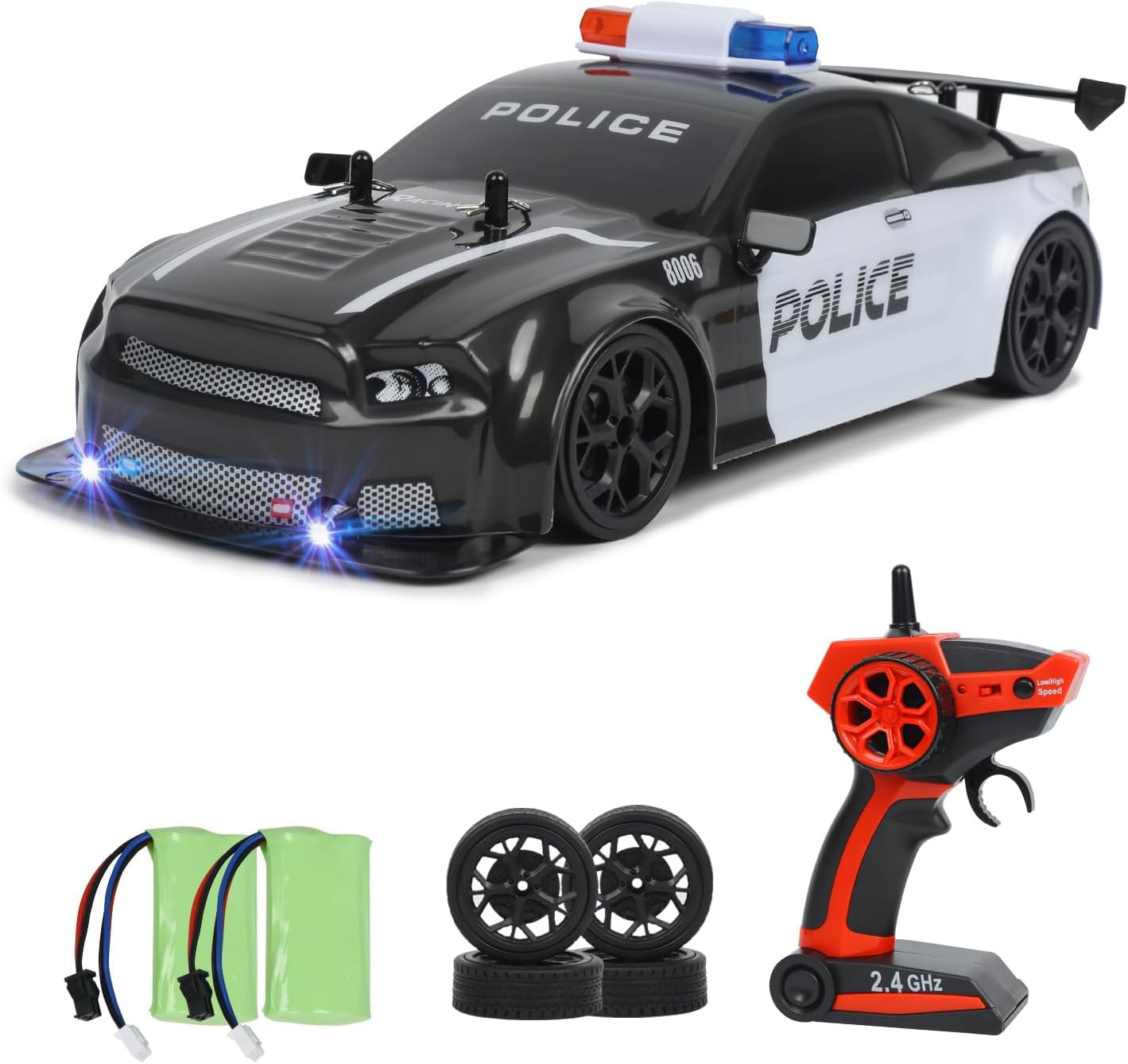 iBlivers RC Drift Police Car, 1:14 Remote Control Police Car 4WD Drift GT RC Cars Vehicle High Speed Racing RC Drifting Car Gifts Toy for Boys Kids