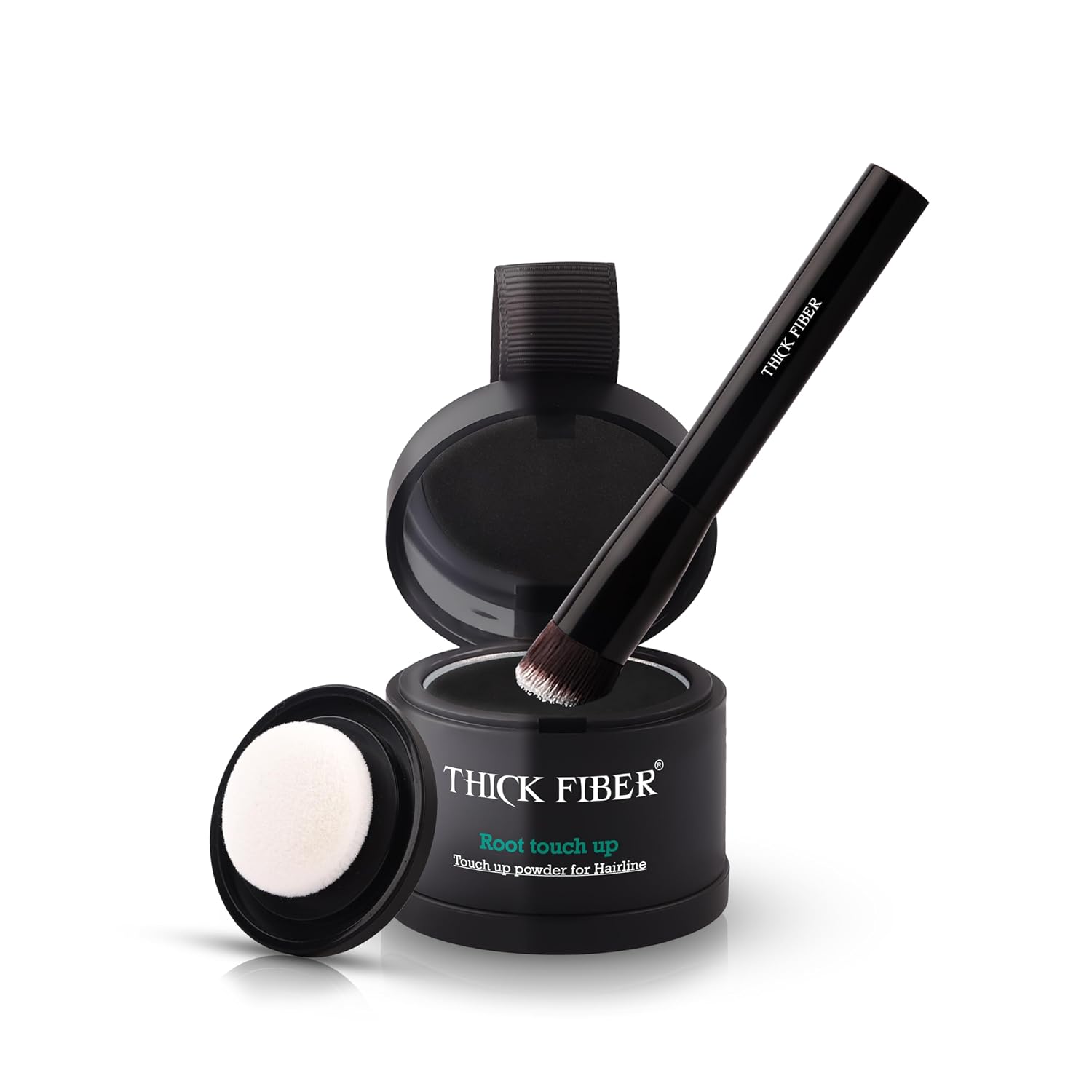 THICK FIBER Root Touch Up Powder - Water & Sweat Resistant Hair Loss Concealer Set for Thinning Hair Women, Includes Brush (Black)