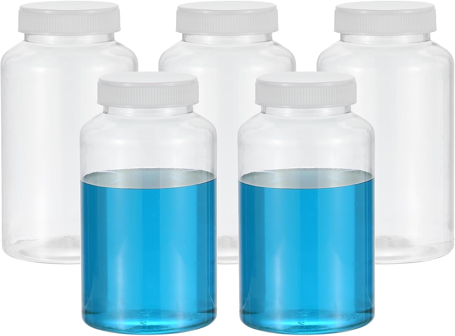 PATIKIL 5 Pcs 500ml Reagent Bottles, PET Wide Mouth Round Bottles with Screw Cap for Lab Water Reagent Liquids Solid Sample Storage Seal, Transparent