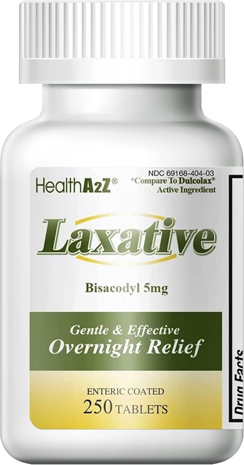 HealthA2Z Laxative Bisacodyl 5mg | 250 Counts | Gentle and Fast Overnight Relief for Constipation
