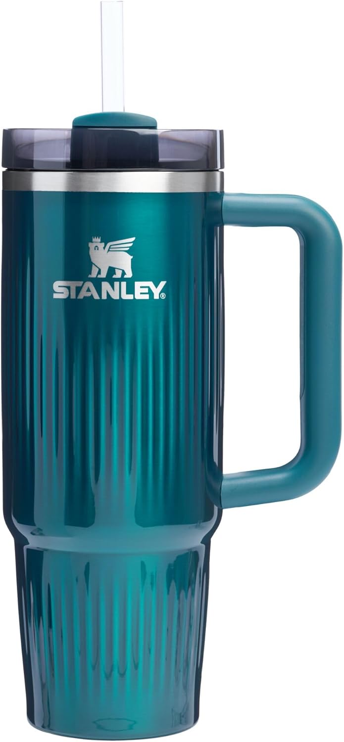 Stanley Quencher H2.0 Tumbler with Handle and Straw 30 oz | Flowstate 3-Position Lid | Cup Holder Compatible for Travel | Insulated Stainless Steel Cup | BPA-Free | Fluted Marina Shine