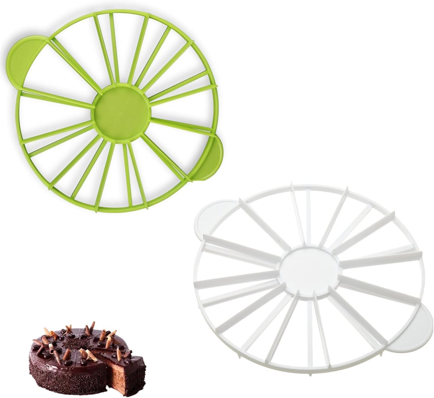 2Pcs Double Cake Portion Marker, 10/12 and 14/16 Cake Divider,Round Cake Slice & Pie Slicer Marker,Cheesecake Cutter Works for Cakes Up To 10-Inches Diameter(Green+White）