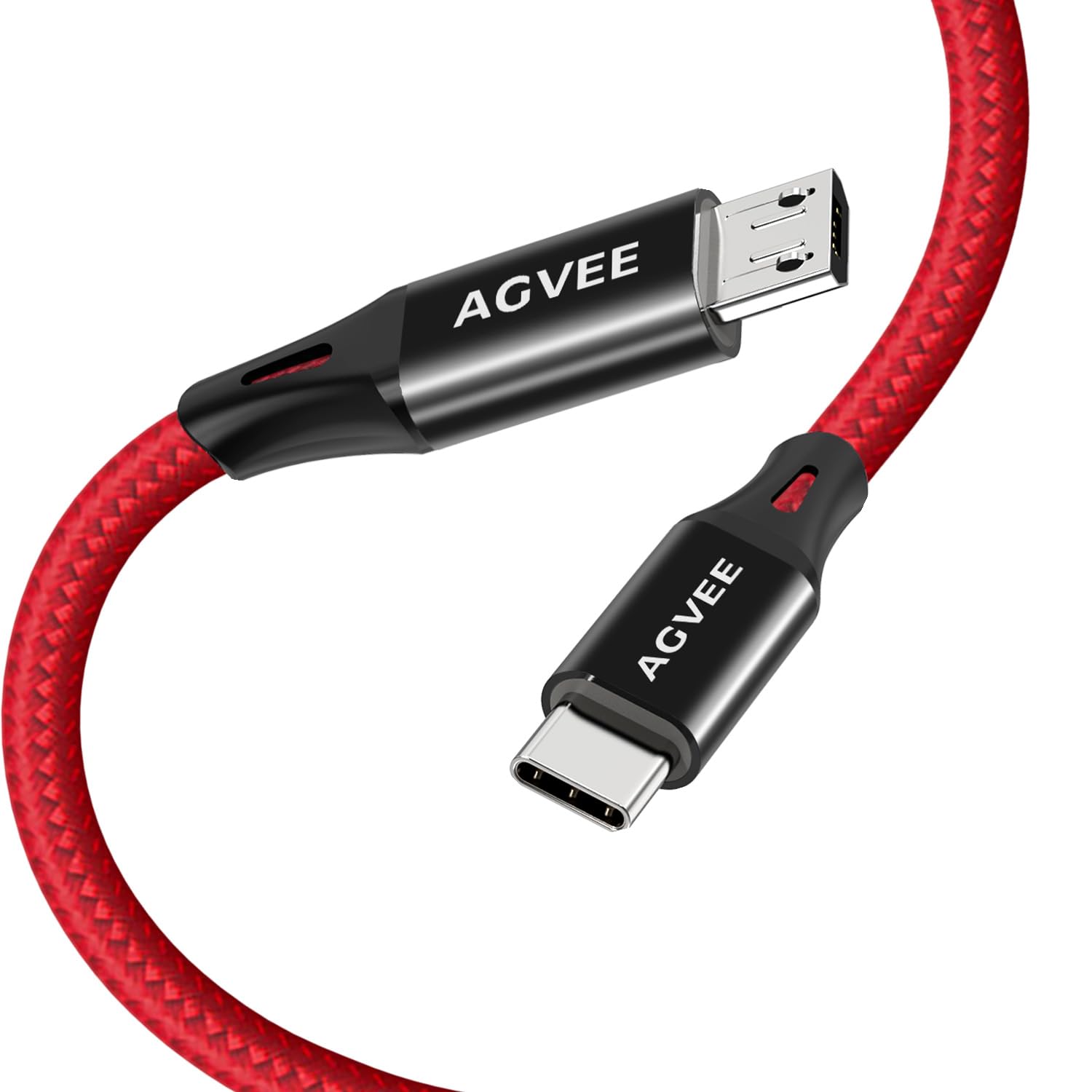 AGVEE 2 Pack 1ft USB-C OTG to Micro USB Cable, Braided Charger Data Sync Cord Charging Wire Adapter for Samsung Galaxy S7 S6, J7, J3, LG, PS4, Kindle, PS4 Xbox Controller, Android Phone, Red