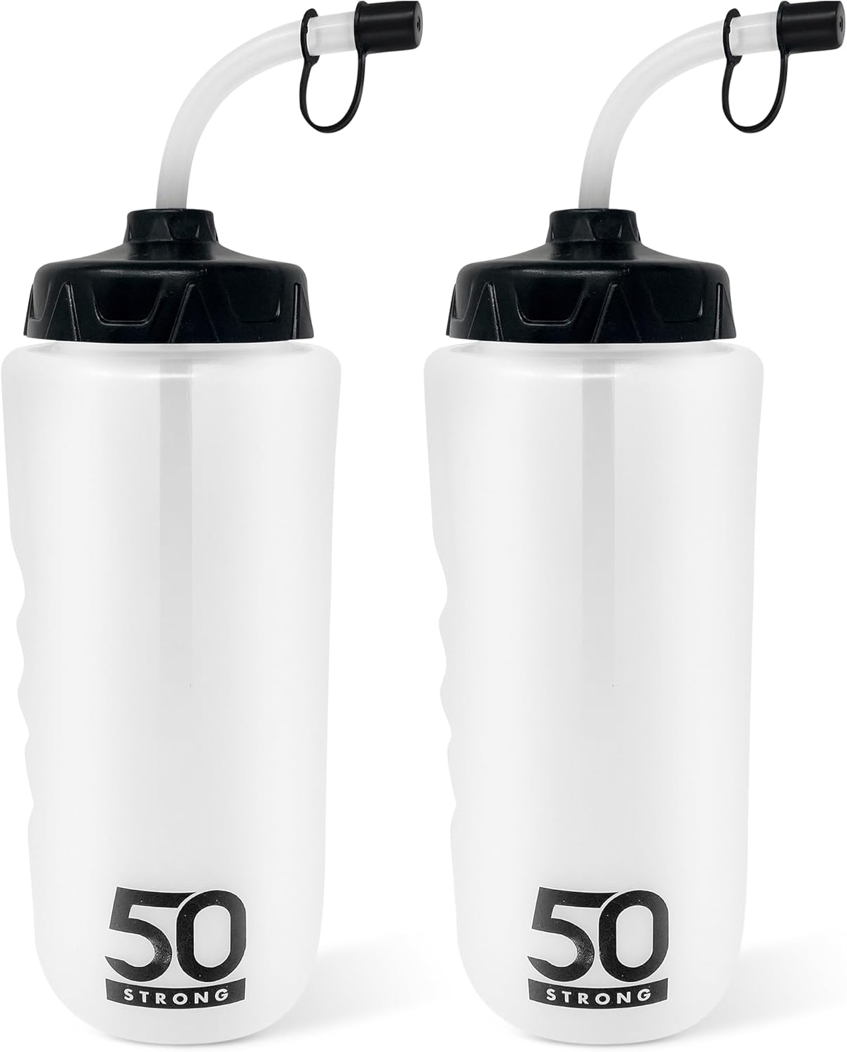 1 Liter Sports Water Bottle W/Straw - Easy Squeeze + Built In Finger Grip - BPA Free Plastic - Use W/Sport Helmet In Football & Hockey - Single & Multi-pack (2-Pack)