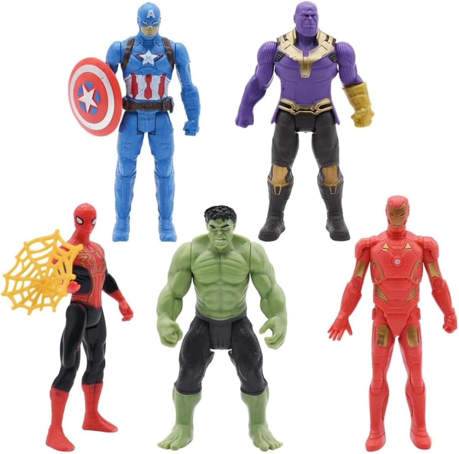 Heros Figures, 5Pcs Pvc Figures Collecting Hulk Iron Man Thanos Captain America Spider Model Cake Toppers Figures Heros Series Toy for Kids Birthday Gift