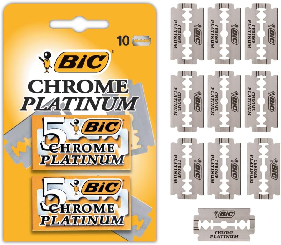 BIC Chrome Platinum Double Edge Razor Blades for Safety Razors, Pack of 10