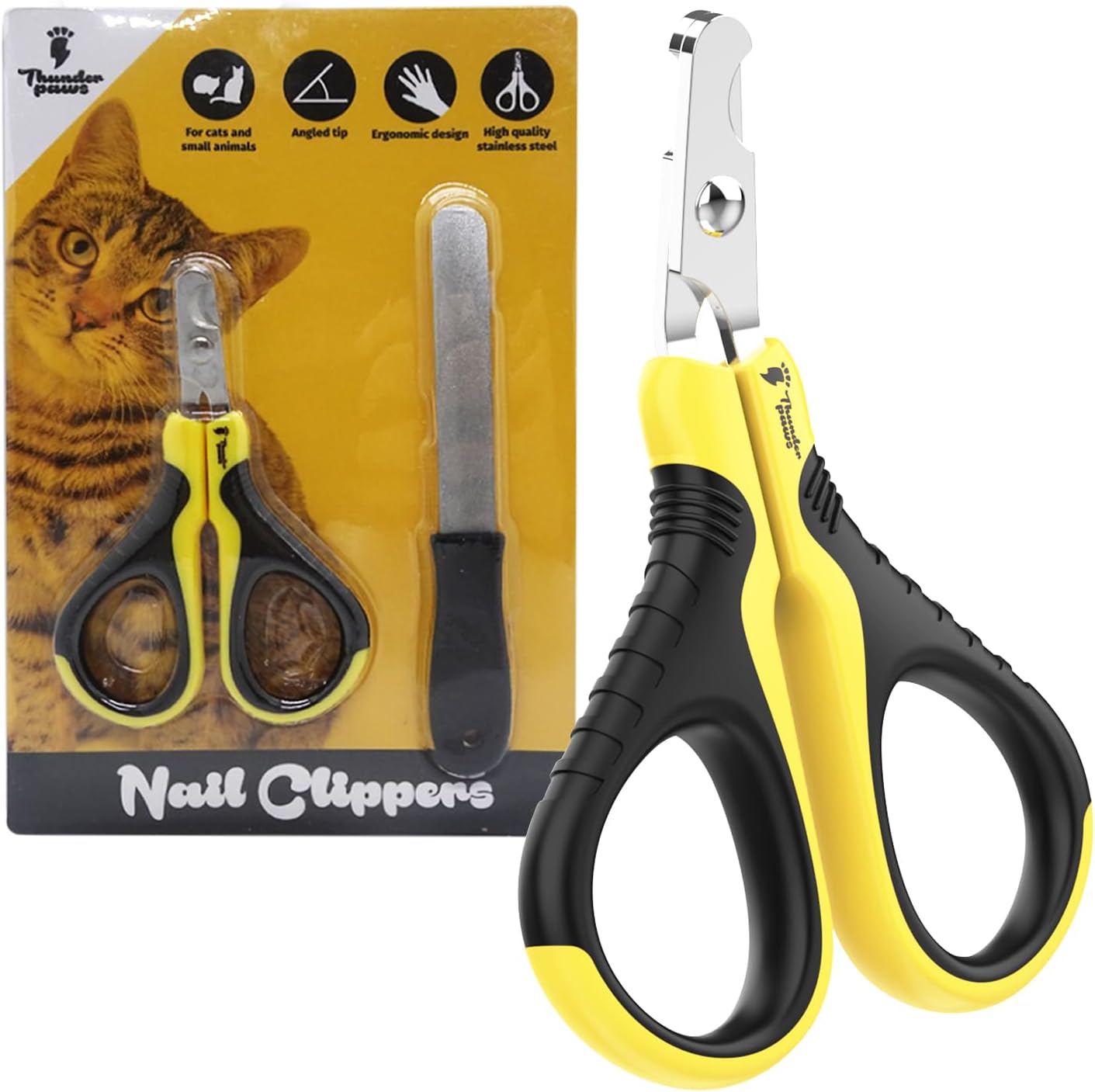 Thunderpaws Professional-Grade Cat Nail Clippers with Angled Tip - Nail File Included - Suitable for Cats and Small Animals